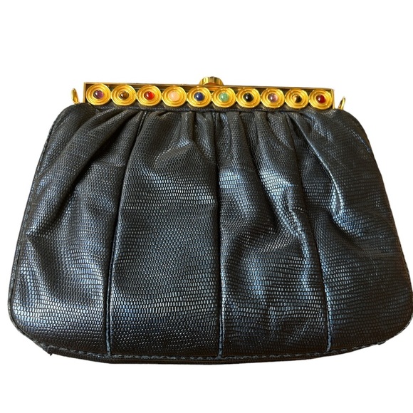 Judith Leiber Handbags - Vintage Judith Leiber Snakeskin Clutch With Jeweled Top